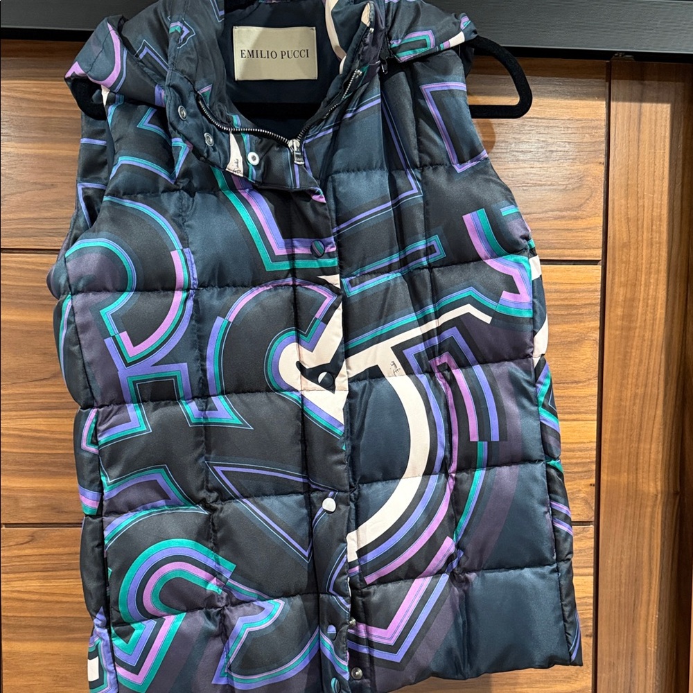 Emilio Pucci Geometric Puffer Vest - Black, Purple, Blue